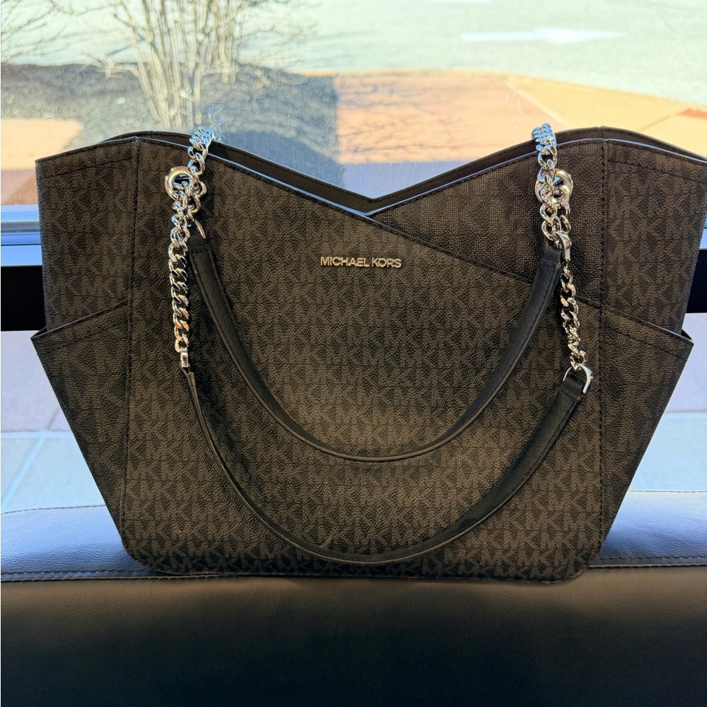 Michael Kors Brown/Black MK Chain-Handle Tote
